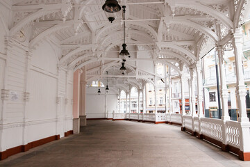 White ornate wooden colonnade in karlovy vary czech republic