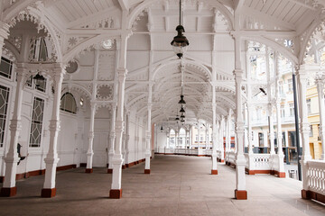 White ornate colonnade in karlovy vary