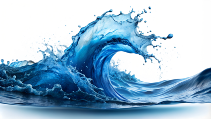 A vibrant ocean wave splashing with energy, isolated on a transparent or white background.