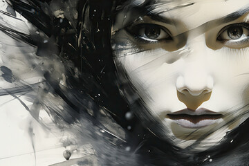 Portrait of a Woman in Ink Painting Style