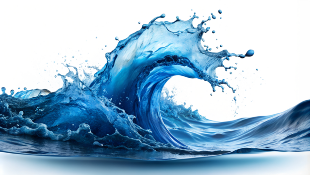 A vibrant ocean wave splashing with energy, isolated on a transparent or white background.