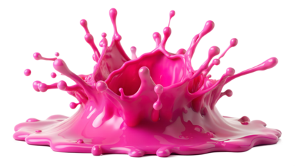A vibrant pink paint splash, showcasing dynamic motion and color, isolated on a transparent or white background.