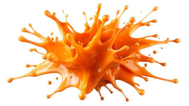 A vibrant orange splash captured in motion, isolated on a transparent or white background. - Powered by Adobe