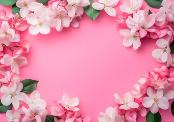 Pink Flower Frame on Pink Background