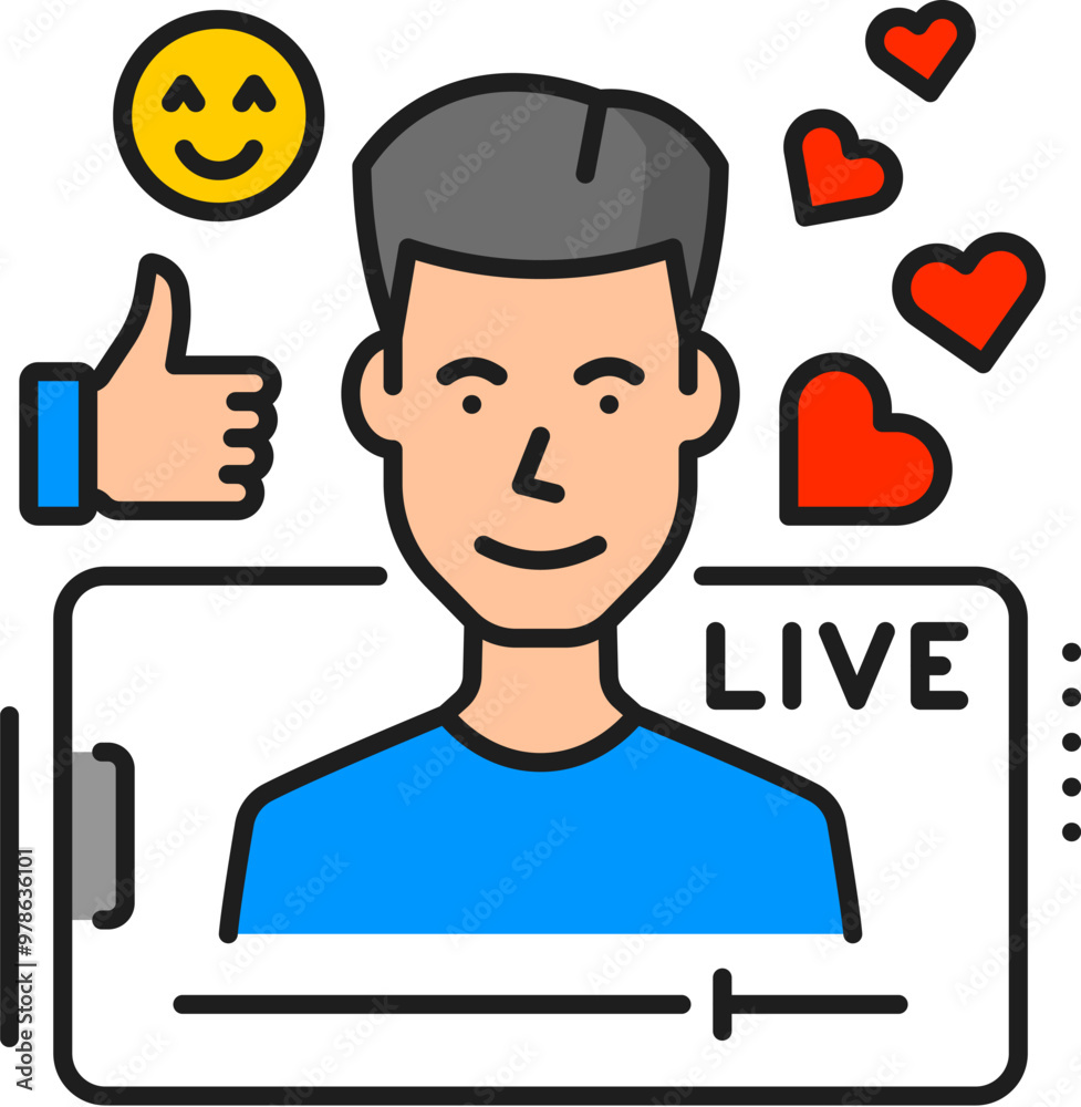 Leinwandbilder social media blogging or line streaming line icon. blogger influence, web multimedia technology or i