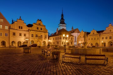 Naklejka premium Night view of Masaryk Square in Pelhrimov