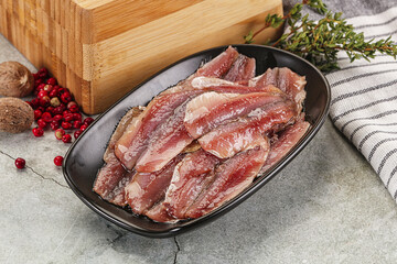 Anchvy canned fish fillet preserve