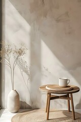 Minimalist Interior Design with Beige Wall and Dried Flowers