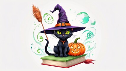 halloween, witch, hat, cartoon, pumpkin, magic, 