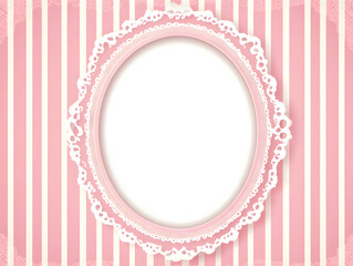 Elegant Pink Lace Frame with Satin Ribbon Bow on Striped Background for Invitations or Cards