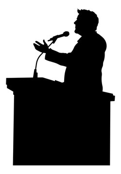 recommend clip art: black silhouette of a speaker standing behind a podium and gesturing