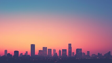 Fototapeta premium A stunning city skyline at dusk, featuring vibrant colors of pink and blue harmonizing with the urban landscape.