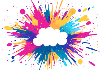 Colorful Cartoon Cloud Frame with Rainbow Explosion and Stars for Fun Design Projects
