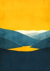 Fototapeta premium Abstract Mountain Landscape with a Yellow River