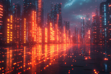 Fototapeta premium Business impact, holographic price drop, futuristic financial collapse, neon visualization