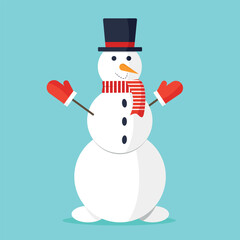 Happy snowman with red scarf and hat. Winter character. Merry Christmas and Happy New Year.