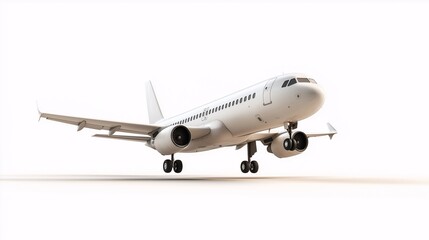 White Airplane Taking Off Against White Background 
