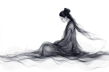 Fototapeta premium Abstract Woman in Traditional Dress with Flowing Lines