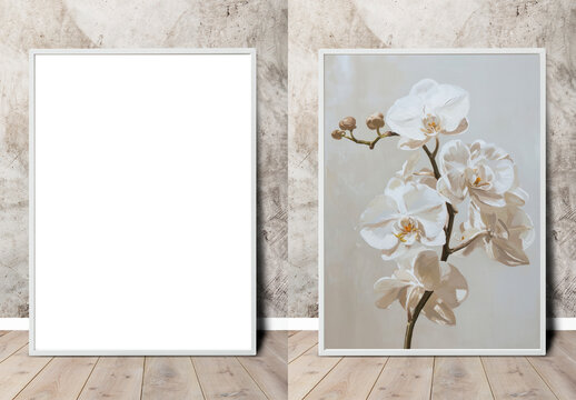 Interior Leaning White Photo Frame Mockup