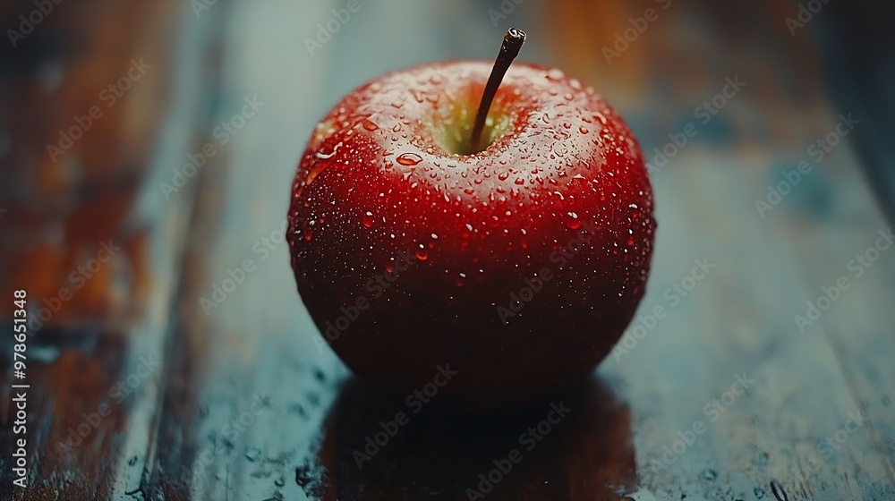 Aufkleber One Apple on Tabletop Top View : Generative AI