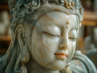 Close Up of Jade Buddha Statue with Intricate Details