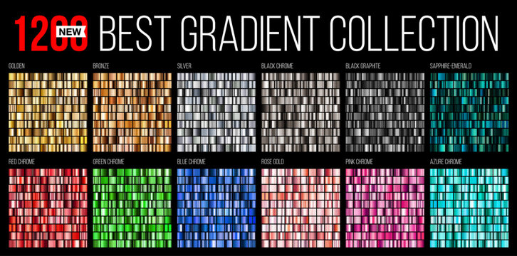 New Big collection colorful metallic gradients, consisting of 1200 backgrounds of different glossy colors. Best gradient collection. Exclusive sapphire-emerald gradients set