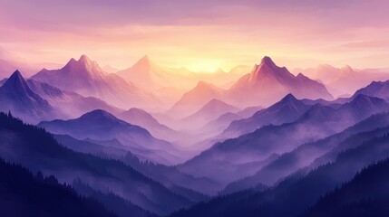 Obraz premium Serene mountain landscape at sunset with layered peaks and soft colors.
