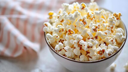 Delicious, fluffy popcorn served in a bowl, perfect for movie nights, snacking, or gatherings with family and friends.