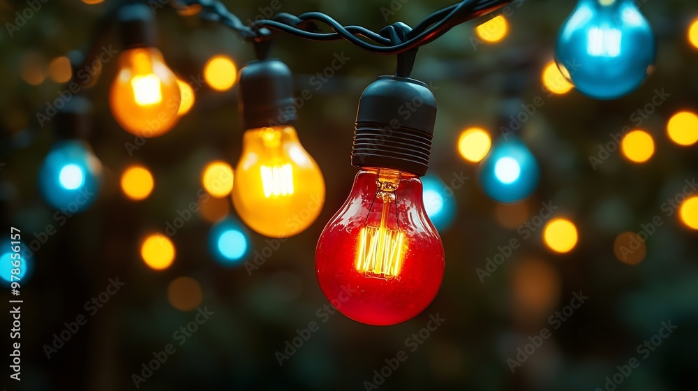 Poster colorful light bulbs in bokeh : generative ai