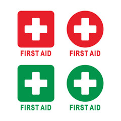 Fototapeta premium First Aid Label Sign Sticker Collection - Red and Green Circular and Round Square Design, Isolated on White - Editable Vector EPS for Logo, Badge, Info Sign, Sticker, and More