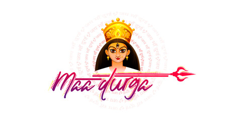 Bright and beautiful illustration of Goddess DURGA with calligraphy for Navratri, festival of INDIA