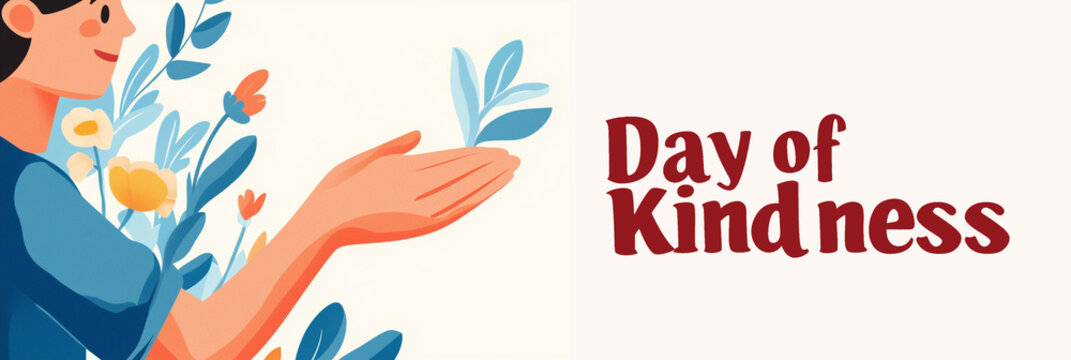 A flat illustration of a Day of Kindness banner, with space for text, ideal for promoting acts of kindness and goodwill
