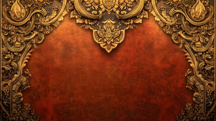 A traditional 2D background illustration with intricate Thai patterns, inspired by ancient temple murals, hyper-real, high quality, sharp images