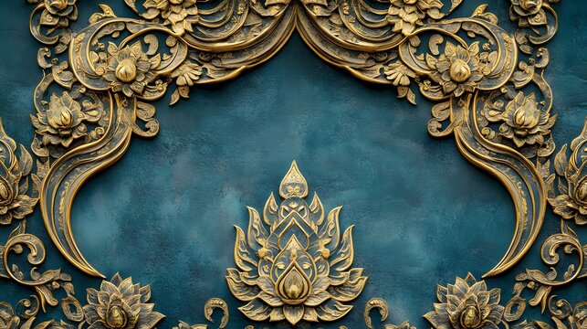 A traditional 2D background illustration with intricate Thai patterns, inspired by ancient temple murals, hyper-real, high quality, sharp images