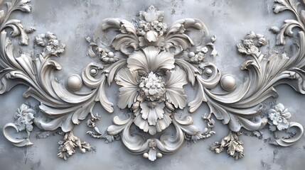 Antique wallpaper-inspired 2D background with delicate baroque motifs, hyper-real, high quality, sharp images