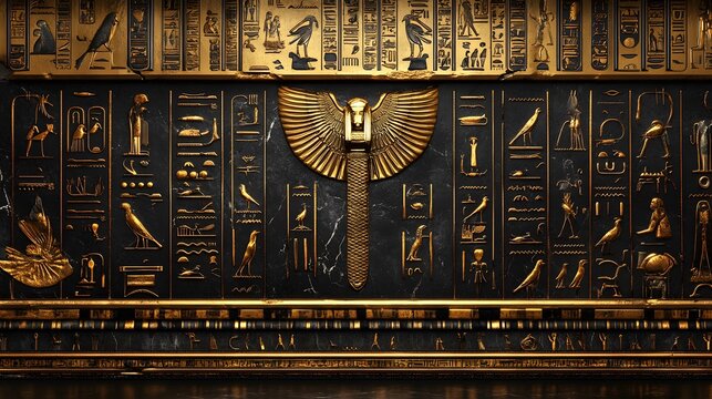 2D background with ancient Egyptian hieroglyphs and intricate patterns, hyper-realistic, sharp images, high quality