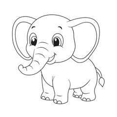 Coloring page for kids cute baby elephant. Vector illustration hand-drawn isolated on a white background.
