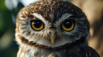 A close-up of a collared owlet face, highlighting its unique collar pattern and expressive eyes.