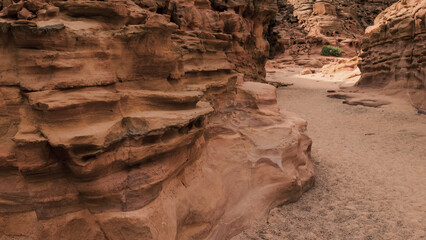 colored canyon with green plants in Egypt Dahab South Sinai