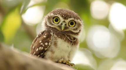 Obraz premium A collared owlet looking around from its perch, with a focus on its collar and keen eyes.