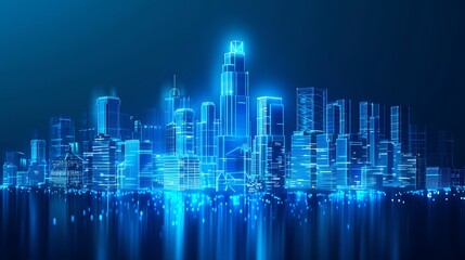 Smart City with Abstract Dot Point and Wave Line Design, Big Data