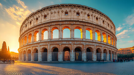 Sunset View of a Historic Roman Amphitheater, Photo