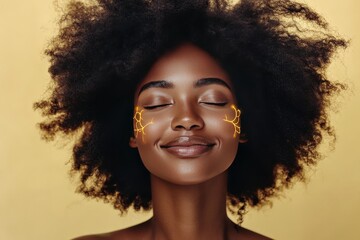 Confident woman with natural afro hair and glowing face paint symbolizing cultural pride self expression and the celebration of diversity in a vibrant outdoor setting