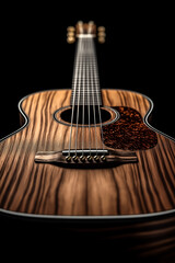 Fototapeta premium Beautiful wooden texture on acoustic guitar on black background