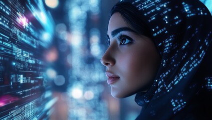 Middle Eastern Woman with AI-Inspired Background