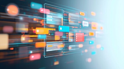 A 3D search engine interface with floating tabs and filters, symbolizing user-friendly search customization