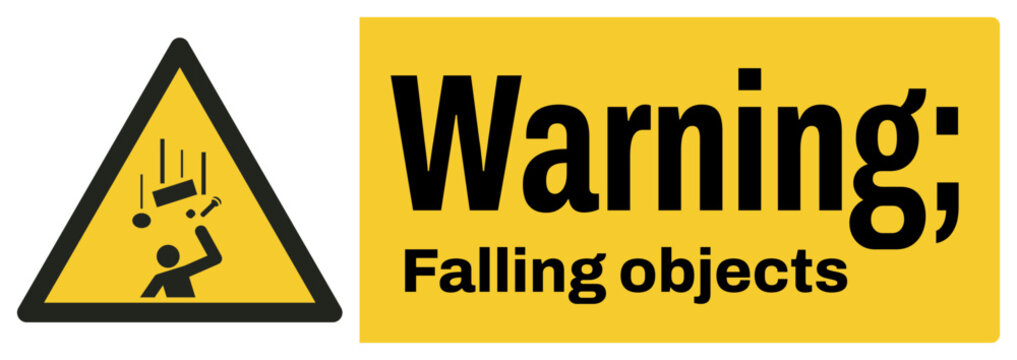 ISO warning safety signs text variation_warning ; falling objects landscape size 1/2 a4/a3/a2/a1