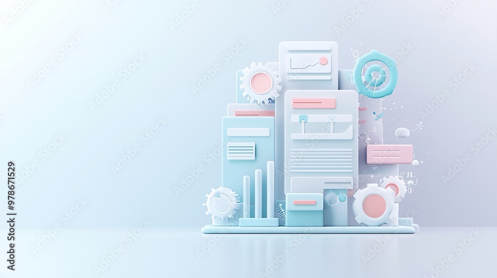 Poster a 3d search engine interface with interactive, rotating search filters, symbolizing advanced search 