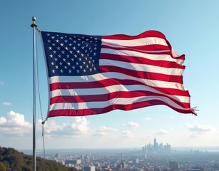 Captivating imagery of the American flag waving proudly, evoking patriotism and national pride.
