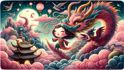 Fototapeta premium Dragones Celestiales en Templos Místicos